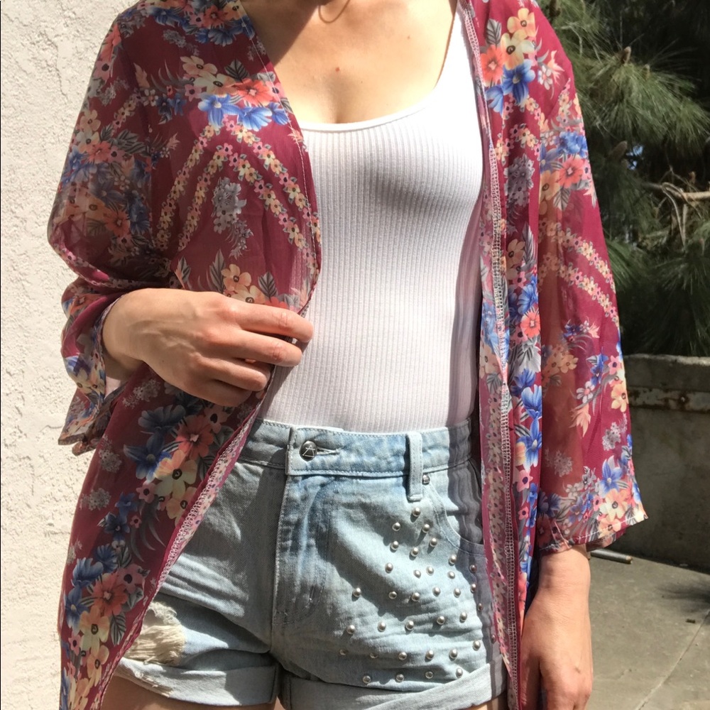NWOT Burgundy Floral Long Kimono/Duster - Picture 3 of 8